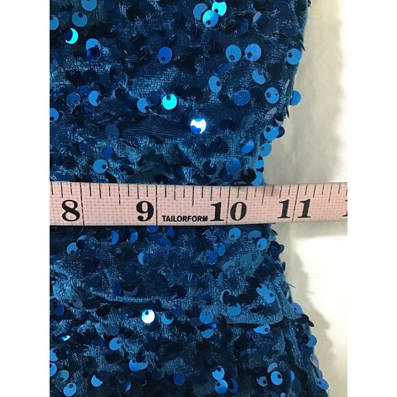 PARTY DRESS SZ 0 XS Blue Sequin Sleeveless One-Shoulder Bodycon Mini NEW b146 - Picture 9 of 9